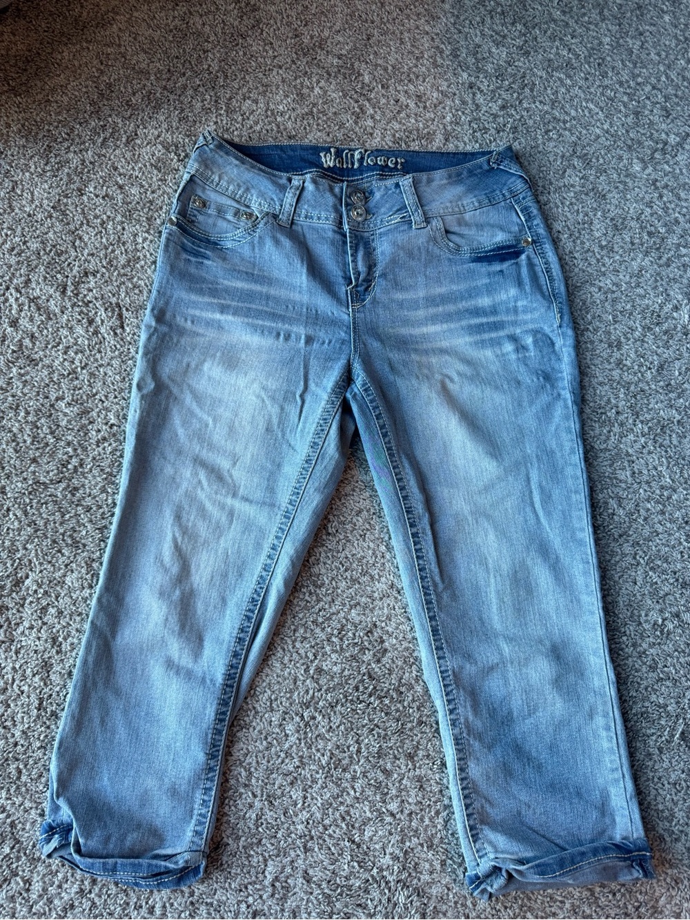 Wallflower Light Blue Cropped Women's Jeans - Rolled Hem Size 9